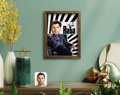 Kişiye Özel Godfather Baba Karikatürlü Doğal Masif Ahşap Çerçeveli Tablo 45x65cm-20