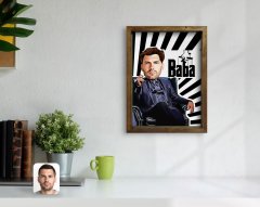 Kişiye Özel Godfather Baba Karikatürlü Doğal Masif Ahşap Çerçeveli Tablo 45x65cm-20