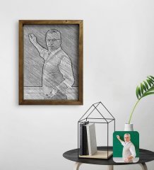 Kişiye Özel Erkek Öğretmen Karakalem Tasarımlı Doğal Masif Ahşap Çerçeveli Tablo 45x65cm-1