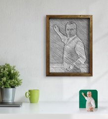 Kişiye Özel Erkek Öğretmen Karakalem Tasarımlı Doğal Masif Ahşap Çerçeveli Tablo 45x65cm-1
