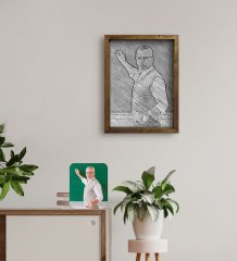 Kişiye Özel Erkek Öğretmen Karakalem Tasarımlı Doğal Masif Ahşap Çerçeveli Tablo 45x65cm-1