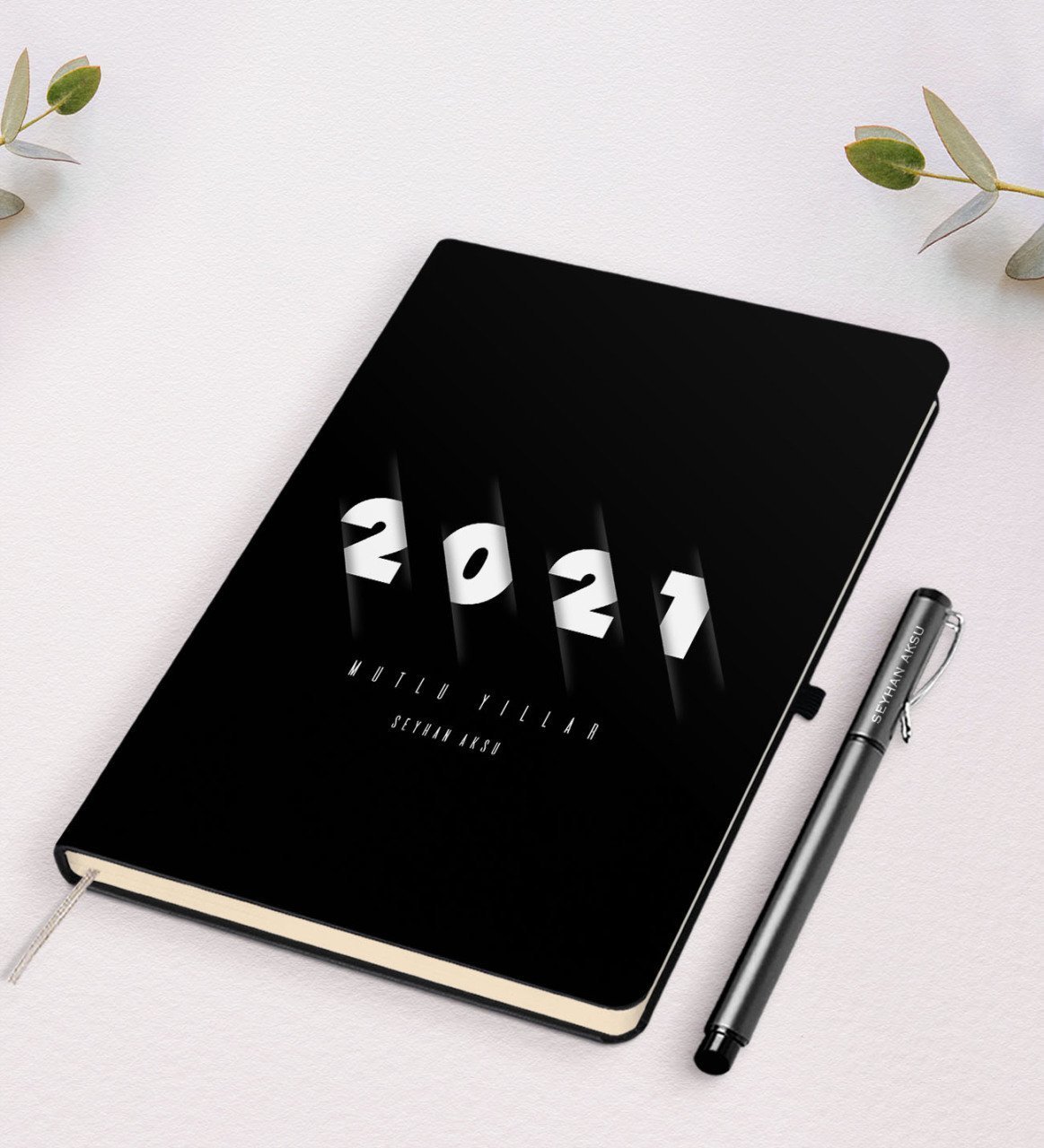 Kişiye Özel 2023 Mutlu Yıllar Siyah Defter ve Kalem Hediye Seti-1