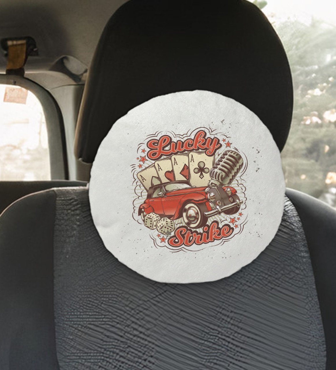 BK Gift Lucky Strike Tasarımlı Yuvarlak Araç Koltuk Yastığı-1