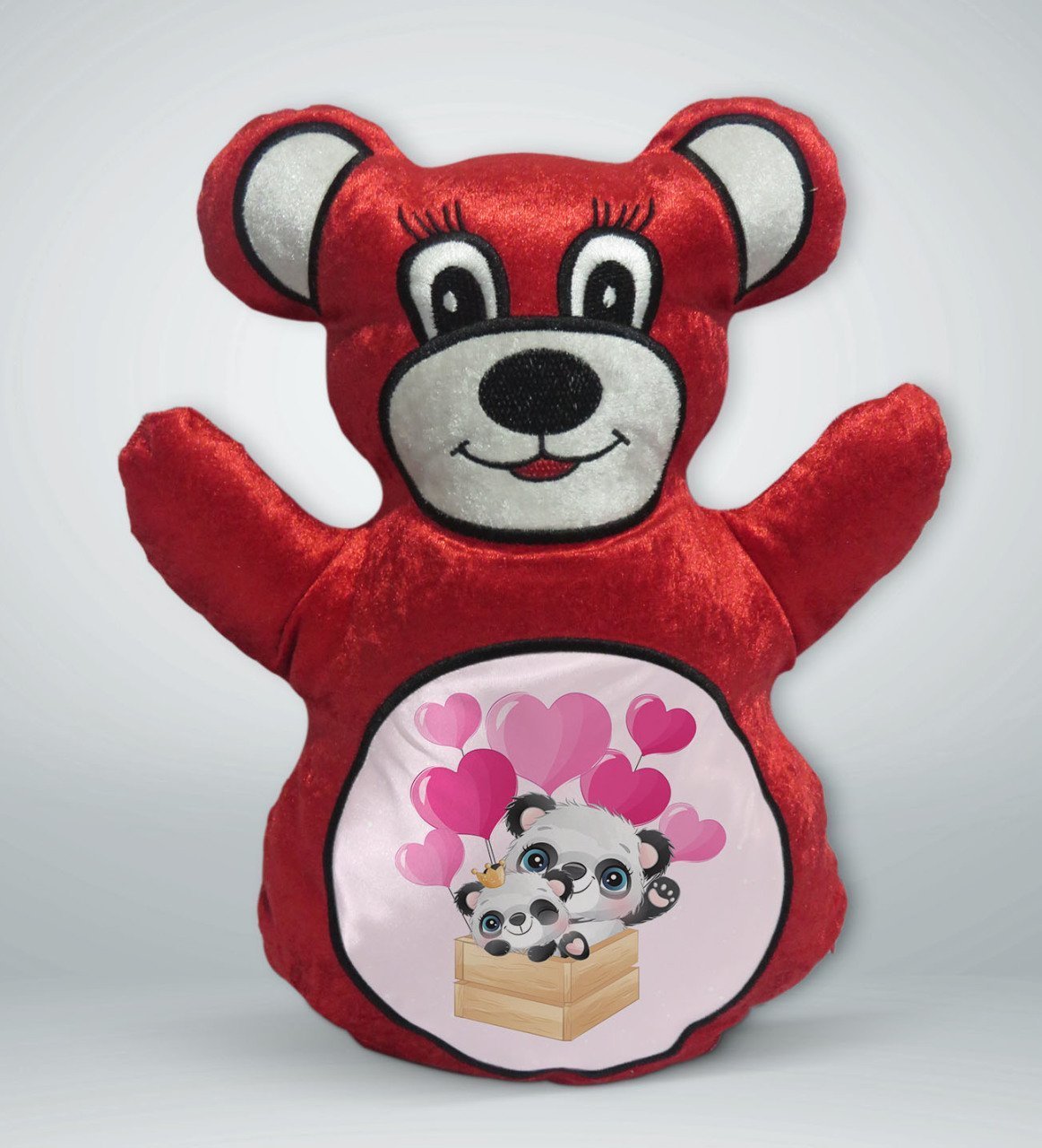 BK Gift Sevimli Pandalar Tasarımlı Kırmızı Ayıcık Yastık-3