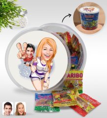 Kişiye Özel Sevgililer Karikatürlü Dev Boy Haribo Minis Kovası (10gx100adet) Model 30
