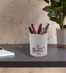 BK Gift Kişiye Özel Evin Hanımı Tasarımlı Beyaz Akrilik Kalemlik - Model 1