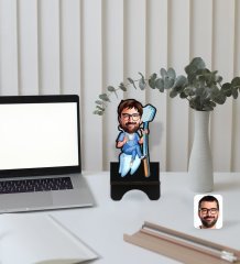 Kişiye Özel Erkek Diş Hekimi Karikatürlü Ahşap Biblo Telefon Standı-2