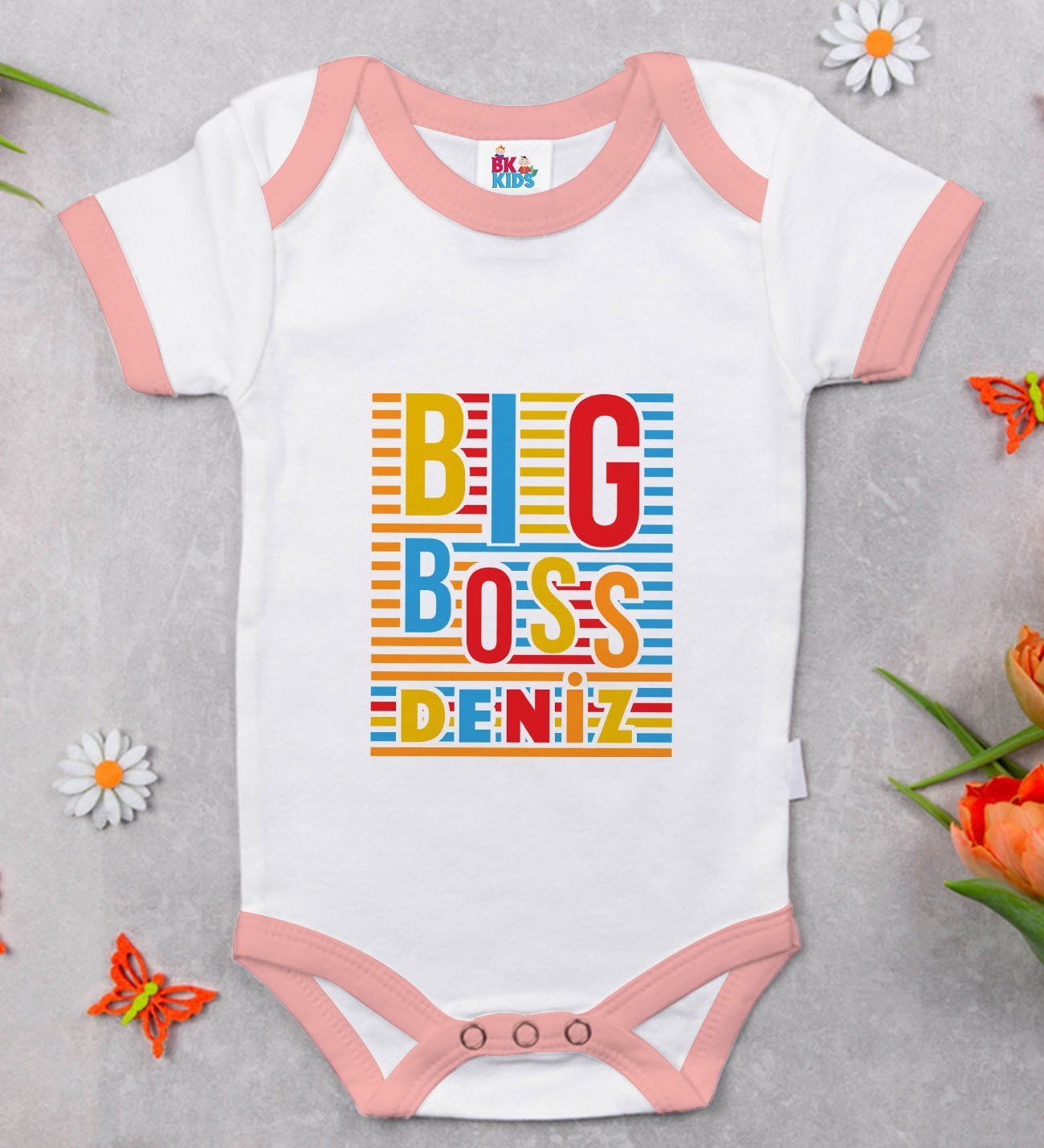 BK Kids Kişiye Özel Pembe Bebek Body Zıbın - Model 112