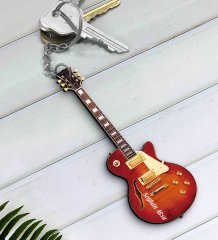 Kişiye Özel İsimli Elektro Gitar Enstrüman Ahşap Anahtarlık-6