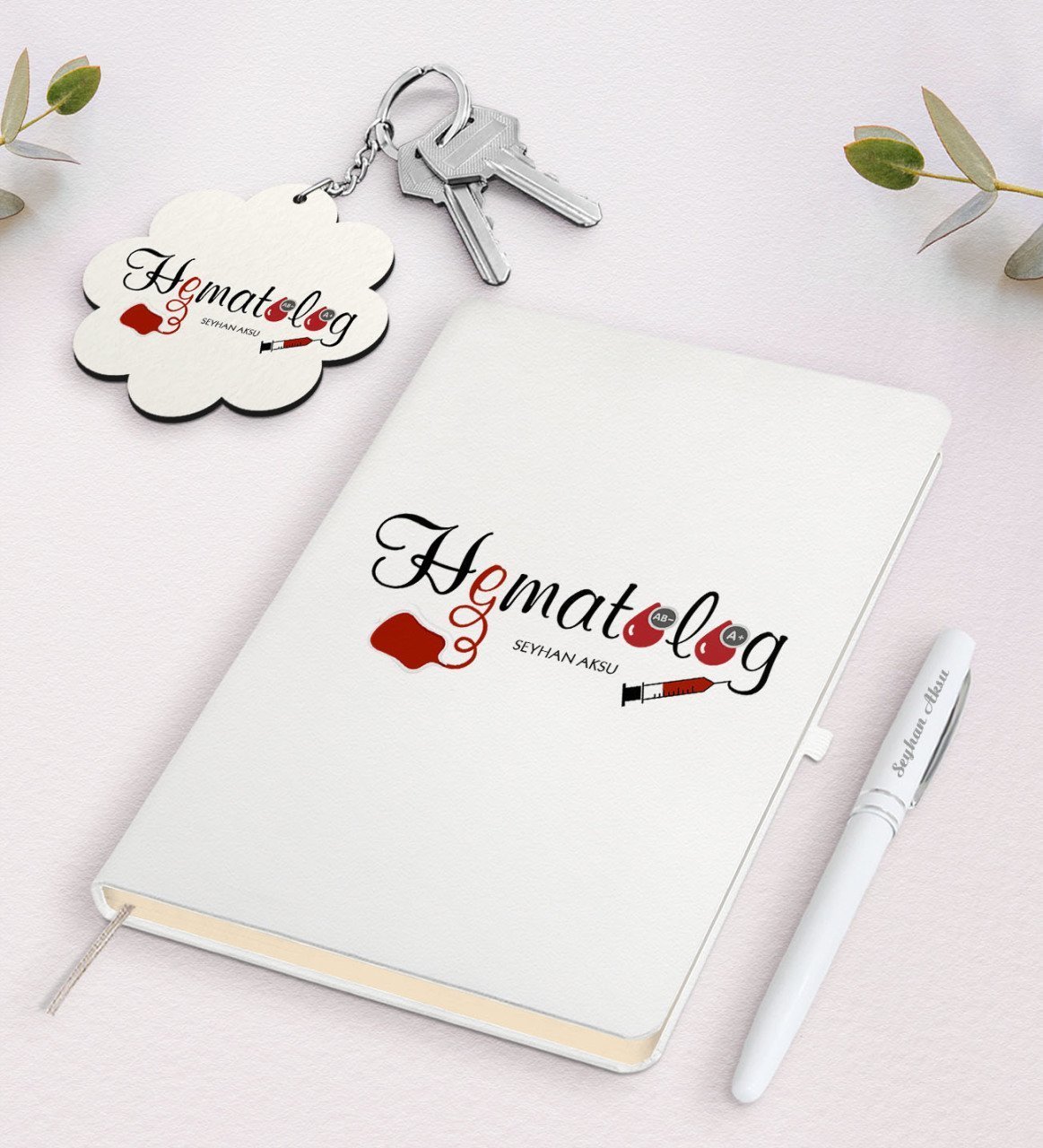 Kişiye Özel Hematolog Beyaz Defter Kalem Ve Anahtarlık Hediye Seti