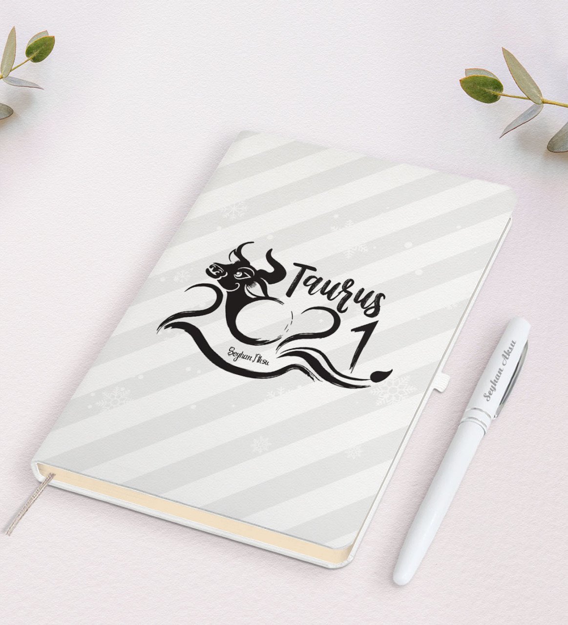 Kişiye Özel 2023 Boğa Burcu Beyaz Defter ve Kalem Hediye Seti