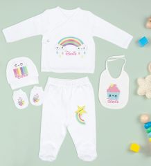 BK Kids Kişiye Özel 10 Parça Beyaz Hastane Çıkışı Battaniye ve Yastık Hediye Seti, Yeni Doğan Bebek Giyim Hediyesi-2