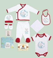 BK Kids Kişiye Özel Kırmızı Yeni Doğan Hastane Çıkışı, Anne-Bebek Günlüğü, Bebek Body Zıbın, 10 Parça Bebek Hediye Seti-3