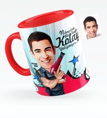 Kişiye Özel Bay Kuaför Karikatürlü Kırmızı Kupa Bardak - 1