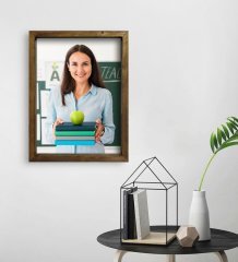 Kişiye Özel Kadın Öğretmen Fotoğraflı Doğal Masif Ahşap Çerçeveli Tablo 45x65cm-1