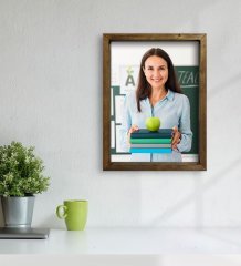 Kişiye Özel Kadın Öğretmen Fotoğraflı Doğal Masif Ahşap Çerçeveli Tablo 45x65cm-1