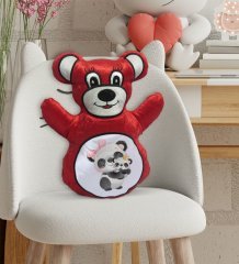 BK Gift Sevimli Pandalar Tasarımlı Kırmızı Ayıcık Yastık-2