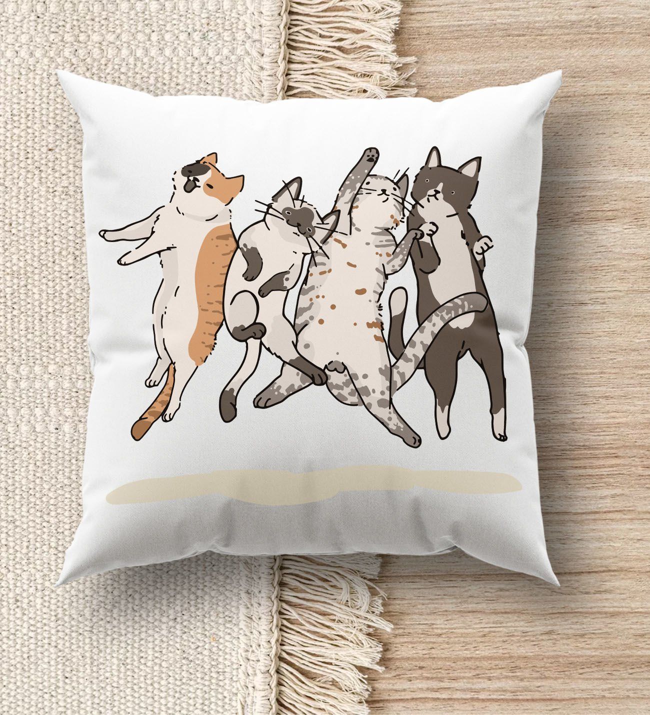 BK Gift Kedi Tasarımlı Beyaz Kırlent Yastık, Ev Hediyesi, Ev Dekorasyonu, Dekoratif Hediye-12