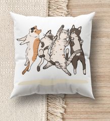 BK Gift Kedi Tasarımlı Beyaz Kırlent Yastık, Ev Hediyesi, Ev Dekorasyonu, Dekoratif Hediye-12