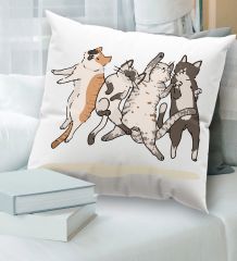 BK Gift Kedi Tasarımlı Beyaz Kırlent Yastık, Ev Hediyesi, Ev Dekorasyonu, Dekoratif Hediye-12