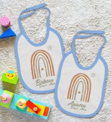 BK Kids Kişiye Özel Anne ve Baba Tasarımlı 2’li Mavi Mama Önlüğü-1