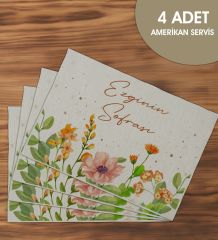 BK Gift Kişiye Özel Çiçek Tasarımlı 4’li Keten Amerikan Servis Seti-3, Ev Hediyesi,Baskılı Servis Bezi, Mutfak Dekoru