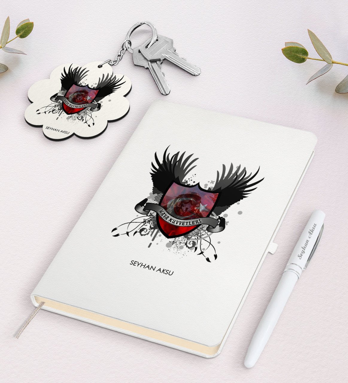 Kişiye Özel Hava Kuvvetleri Beyaz Defter Kalem Ve Anahtarlık Hediye Seti