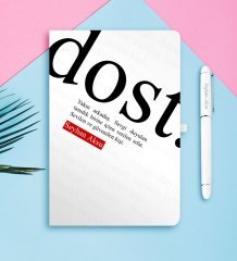 Kişiye Özel Dost Temalı Beyaz Defter Kalem Seti