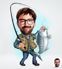 Kişiye Özel Erkek Balıkçı Karikatürlü Sosyal Medya Dijital Profil Fotoğrafı - Model 1