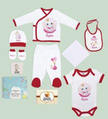 BK Kids Kişiye Özel Kırmızı Yeni Doğan Hastane Çıkışı, Anne-Bebek Günlüğü, Bebek Body Zıbın, 10 Parça Bebek Hediye Seti-2