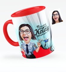 Kişiye Özel Bayan Polis Karikatürlü Kırmızı Kupa Bardak - 1