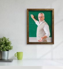 Kişiye Özel Erkek Öğretmen Fotoğraflı Doğal Masif Ahşap Çerçeveli Tablo 45x65cm-1