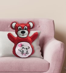 BK Gift Sevimli Pandalar Tasarımlı Kırmızı Ayıcık Yastık-1