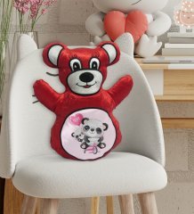BK Gift Sevimli Pandalar Tasarımlı Kırmızı Ayıcık Yastık-1