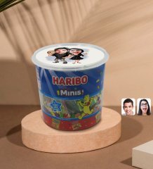 Kişiye Özel Sevgililer Karikatürlü Dev Boy Haribo Minis Kovası (10gx100adet) Model 18