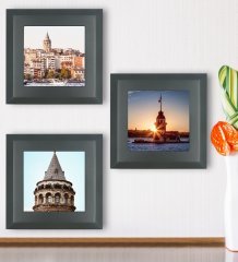 BK Gift İstanbul Tasarımlı 3’lü Ahşap Çerçeveli Taş Duvar Dekoru-13