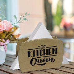 BK Gift Kitchen Queen Tasarımlı Lüks Ahşap Peçetelik-1