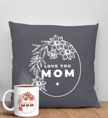 BK Gift Anneler Günü Tasarımlı Antrasit Kırlent Yastık ve Kupa Seti, Anneye Hediye, Ev Dekorasyonu, Anneler Günü Hediyesi-4