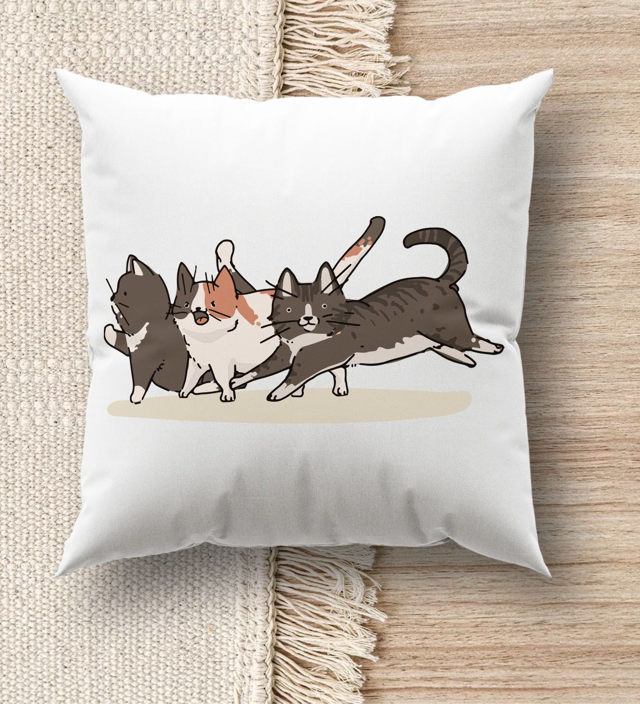 BK Gift Kedi Tasarımlı Beyaz Kırlent Yastık, Ev Hediyesi, Ev Dekorasyonu, Dekoratif Hediye-11