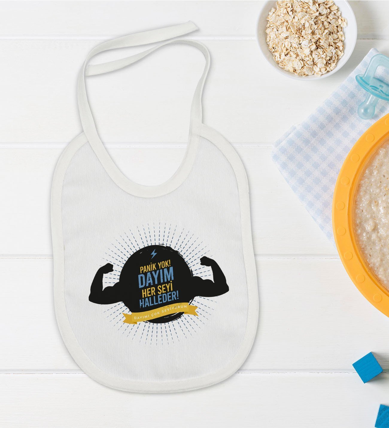 BK Kids Dayım Her Şeyi Halleder Tasarımlı Bebek Mama Önlüğü - Model 1