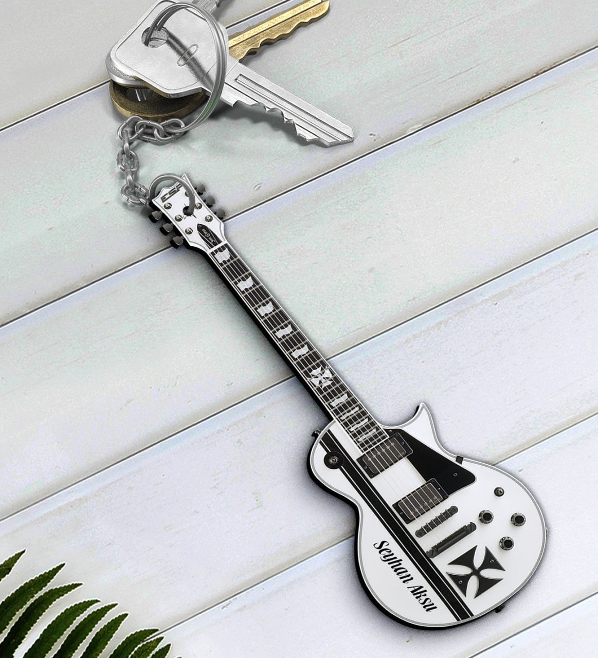 Kişiye Özel İsimli Elektro Gitar Enstrüman Ahşap Anahtarlık-4