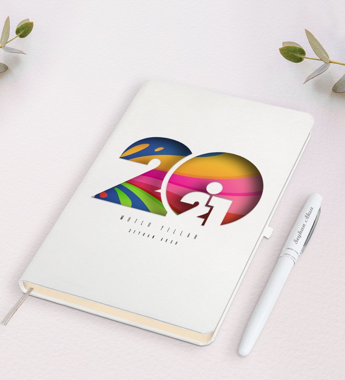 Kişiye Özel 2023 Mutlu Yıllar Beyaz Defter ve Kalem Hediye Seti-11