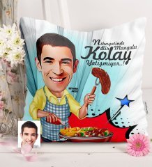 Kişiye Özel Bay Mangalcı Karikatürlü Saten Yastık - 1