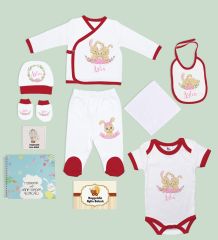 BK Kids Kişiye Özel Kırmızı Yeni Doğan Hastane Çıkışı, Anne-Bebek Günlüğü, Bebek Body Zıbın, 10 Parça Bebek Hediye Seti-1