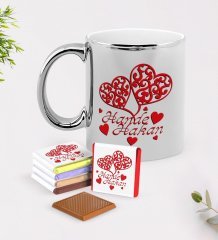 Kişiye Özel Sevgililer Günü Krom Kupa ve Çikolata Hediye Seti-12