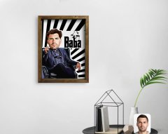 Kişiye Özel Godfather Baba Karikatürlü Doğal Masif Ahşap Çerçeveli Tablo-20