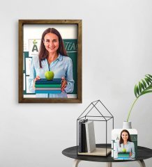 Kişiye Özel Kadın Öğretmen Yağlıboya Tasarımlı Doğal Masif Ahşap Çerçeveli Tablo 30x40cm-1