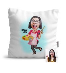 Kişiye Özel Ressam Karikatür Saten Yastık - 2