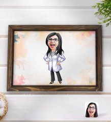 Kişiye Özel Kadın Doktor Karikatürlü Doğal Ahşap Tepsi-1