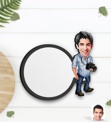 Kişiye Özel Erkek Fotoğrafçı Karikatürlü Ahşap Bardak Altlığı-1